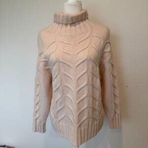 Aritzia Wilfred Merino Wool Blush Ivory Oversized Cable Knit Turtleneck Sweater